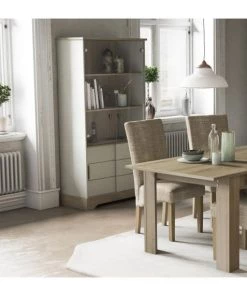 Calicosy Vaisseliers Vaisselier 2 Portes Coulissantes L92x H180 Cm - Décor Blanc Et Bois -Vaisseliers Soldes Magasin vaisselier 2 portes coulissantes l92x h180 cm decor blanc et bois 3