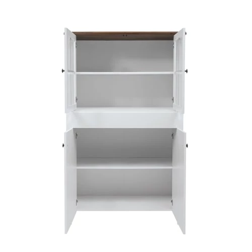 Brw Vaisseliers Vaisselier 4 Portes Blanc Et Naturel D'acacia 2 Brw Vaisseliers Vaisselier 4 Portes Blanc Et Naturel D'acacia – Image 2