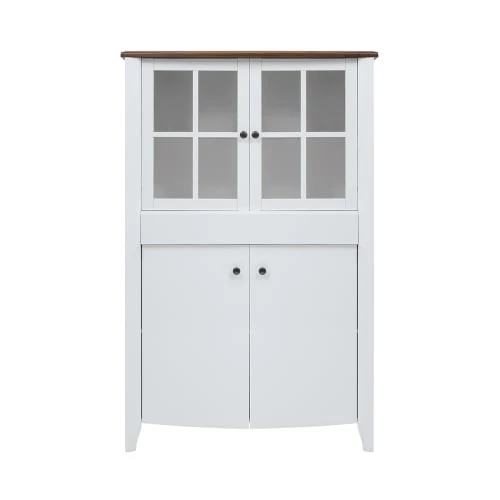 Brw Vaisseliers Vaisselier 4 Portes Blanc Et Naturel D'acacia 3 Brw Vaisseliers Vaisselier 4 Portes Blanc Et Naturel D'acacia – Image 3