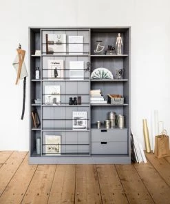 Woood Vaisseliers Vaisselier à Porte Coulissante En Pin Gris -Vaisseliers Soldes Magasin vaisselier a porte coulissante en pin gris 2