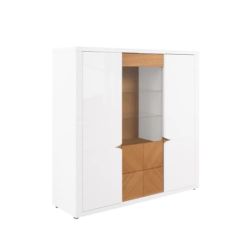 Brw Vaisseliers Vaisselier Bas 2 Portes 2 Tiroirs Blanc Laqué Et Naturel 2 Brw Vaisseliers Vaisselier Bas 2 Portes 2 Tiroirs Blanc Laqué Et Naturel – Image 2