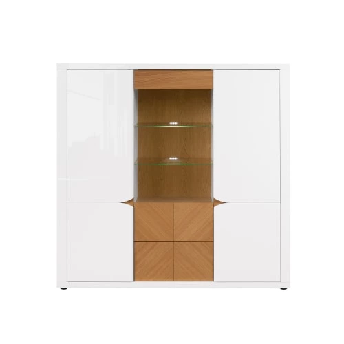 Brw Vaisseliers Vaisselier Bas 2 Portes 2 Tiroirs Blanc Laqué Et Naturel 3 Brw Vaisseliers Vaisselier Bas 2 Portes 2 Tiroirs Blanc Laqué Et Naturel – Image 3