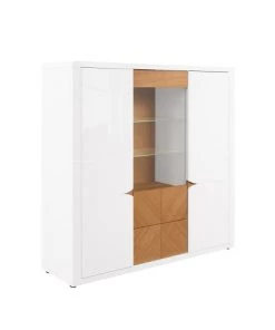 Brw Vaisseliers Vaisselier Bas 2 Portes 2 Tiroirs Blanc Laqué Et Naturel