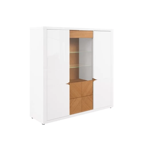 Brw Vaisseliers Vaisselier Bas 2 Portes 2 Tiroirs Blanc Laqué Et Naturel 1 Brw Vaisseliers Vaisselier Bas 2 Portes 2 Tiroirs Blanc Laqué Et Naturel