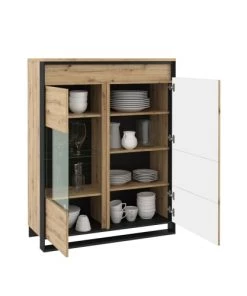 Lnt Vaisseliers Vaisselier Bas 2 Portes Avec Led Naturel Et Noir -Vaisseliers Soldes Magasin vaisselier bas 2 portes avec led naturel et noir 2