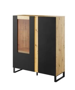 Lnt Vaisseliers Vaisselier Bas 2 Portes Avec Led Naturel Et Noir