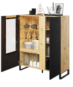 Lnt Vaisseliers Vaisselier Bas 2 Portes Avec Led Naturel Et Noir -Vaisseliers Soldes Magasin vaisselier bas 2 portes avec led naturel et noir 5