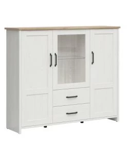 Brw Vaisseliers Vaisselier Bas 3 Portes 2 Tiroirs Blanc Et Naturel