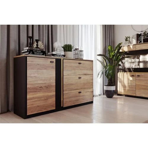 Lnt Vaisseliers Vaisselier Bas 4 Portes Avec Led Naturel Et Noir 3 Lnt Vaisseliers Vaisselier Bas 4 Portes Avec Led Naturel Et Noir – Image 3