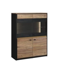 Lnt Vaisseliers Vaisselier Bas 4 Portes Avec Led Naturel Et Noir