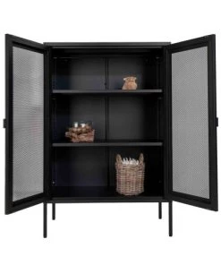 House Nordic Vitrines Vaisselier En Métal Avec Portes Grillagées Noir -Vaisseliers Soldes Magasin vaisselier en metal avec portes grillagees noir 4