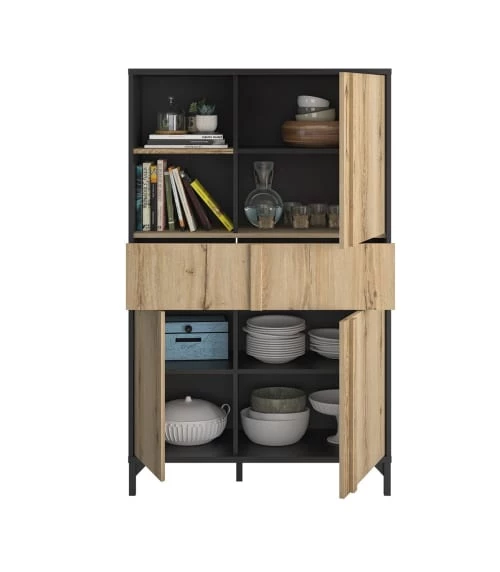 Calicosy Vaisseliers Vaisselier Industriel 3 Portes 1 Tiroir - L94 X H153 X P41 Cm - Marron 4 Calicosy Vaisseliers Vaisselier Industriel 3 Portes 1 Tiroir - L94 X H153 X P41 Cm - Marron – Image 4