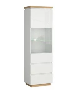 Brw Vitrines Vitrine 1 Porte 2 Tiroirs Blanche Laquée