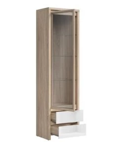 Brw Vitrines Vitrine 1 Porte 2 Tiroirs Naturelle Et Blanche -Vaisseliers Soldes Magasin vitrine 1 porte 2 tiroirs naturelle et blanche 2