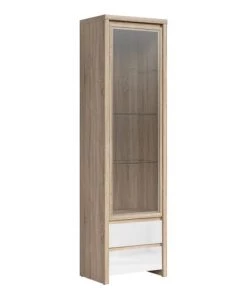 Brw Vitrines Vitrine 1 Porte 2 Tiroirs Naturelle Et Blanche