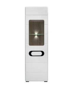 Brw Vitrines Vitrine 1 Porte Avec Led Blanc Et Noir Laqué -Vaisseliers Soldes Magasin vitrine 1 porte avec led blanc et noir laque 2