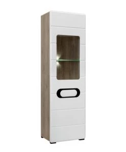 Brw Vitrines Vitrine 1 Porte Avec Led Blanc Et Noir Laqué