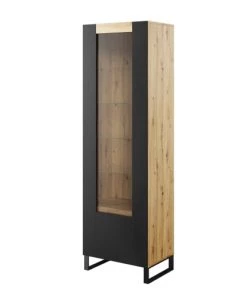 Lnt Vaisseliers Vitrine 1 Porte Avec Led Naturel Et Noir