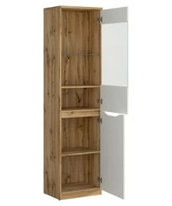 Brw Vitrines Vitrine 1 Porte Blanche Et Naturelle -Vaisseliers Soldes Magasin vitrine 1 porte blanche et naturelle 5