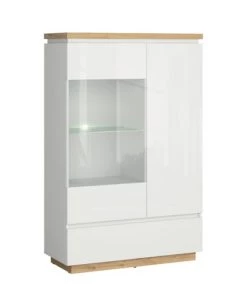 Brw Vitrines Vitrine 2 Portes 1 Tiroir Blanche Laqué