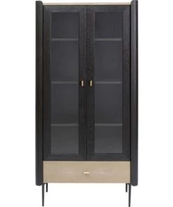 Kare Design Vitrines Vitrine 2 Portes 1 Tiroir En Peuplier Et Chêne Brun