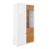 Brw Vaisseliers Vitrine 2 Portes 2 Tiroirs Blanc Laqué Et Naturel