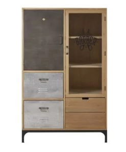 Maisons Du Monde Vitrines Vitrine 2 Portes 3 Tiroirs En Sapin Massif, Verre Et Métal