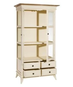 Altobuy Vitrines Vitrine 2 Portes 4 Tiroirs Pin Massif Et Mdf Naturel Et Crème -Vaisseliers Soldes Magasin vitrine 2 portes 4 tiroirs pin massif et mdf naturel et creme 2
