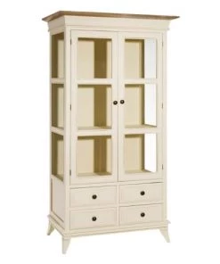 Altobuy Vitrines Vitrine 2 Portes 4 Tiroirs Pin Massif Et Mdf Naturel Et Crème