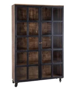Altobuy Vitrines Vitrine 2 Portes 5 Niveaux Noir Et Bois