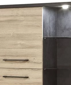 Altobuy Vitrines Vitrine 2 Portes Avec Eclairage Led Aspect Bois Et Béton -Vaisseliers Soldes Magasin vitrine 2 portes avec eclairage led aspect bois et beton 2