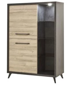 Altobuy Vitrines Vitrine 2 Portes Avec Eclairage Led Aspect Bois Et Béton