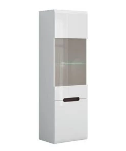 Brw Vitrines Vitrine 2 Portes Avec Led Blanc Laqué Et Naturel