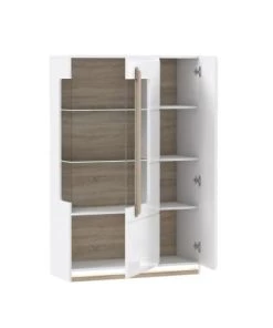 Meubletmoi Vitrines Vitrine 2 Portes Blanc Laqué Et Décor Chêne Naturel -Vaisseliers Soldes Magasin vitrine 2 portes blanc laque et decor chene naturel 2