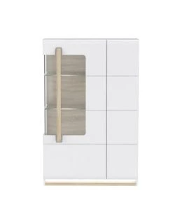 Meubletmoi Vitrines Vitrine 2 Portes Blanc Laqué Et Décor Chêne Naturel