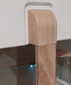 Meubletmoi Vitrines Vitrine 2 Portes Blanc Laqué Et Décor Chêne Naturel -Vaisseliers Soldes Magasin vitrine 2 portes blanc laque et decor chene naturel 4