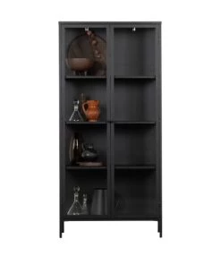 VtWonen Vitrines Vitrine 2 Portes En Métal 90x190cm Noir -Vaisseliers Soldes Magasin vitrine 2 portes en metal 90x190cm noir 3