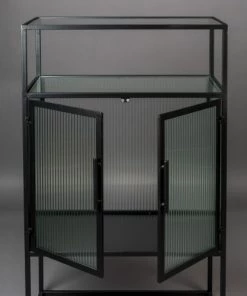 Dutchbone Vitrines Vitrine 2 Portes En Métal Et Verre Trempé 105x65cm Noir -Vaisseliers Soldes Magasin vitrine 2 portes en metal et verre trempe 105x65cm noir 4