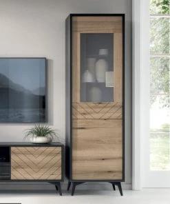 Its Vaisseliers Vitrine 2 Portes Naturel Et Noir -Vaisseliers Soldes Magasin vitrine 2 portes naturel et noir 2