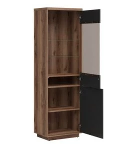 Brw Vitrines Vitrine 2 Portes Noire Et Naturelle -Vaisseliers Soldes Magasin vitrine 2 portes noire et naturelle 2