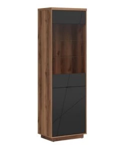 Brw Vitrines Vitrine 2 Portes Noire Et Naturelle