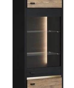 Lnt Vaisseliers Vitrine 3 Portes Avec Led Naturel Et Noir -Vaisseliers Soldes Magasin vitrine 3 portes avec led naturel et noir 2