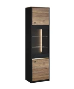 Lnt Vaisseliers Vitrine 3 Portes Avec Led Naturel Et Noir