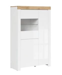 Brw Vitrines Vitrine 3 Portes Blanche Et Naturelle