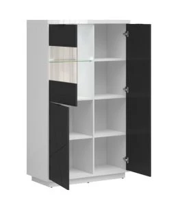 Brw Vitrines Vitrine 3 Portes Noire Et Blanche -Vaisseliers Soldes Magasin vitrine 3 portes noire et blanche 2