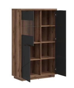 Brw Vitrines Vitrine 3 Portes Noire Et Naturelle -Vaisseliers Soldes Magasin vitrine 3 portes noire et naturelle 2