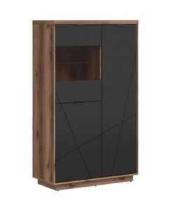 Brw Vitrines Vitrine 3 Portes Noire Et Naturelle