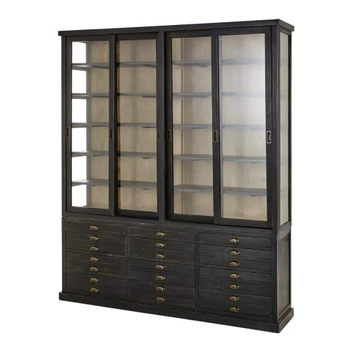 Maisons Du Monde Vitrines Vitrine 4 Portes 12 Tiroirs En Pin Recyclé Noir 2 Maisons Du Monde Vitrines Vitrine 4 Portes 12 Tiroirs En Pin Recyclé Noir – Image 2