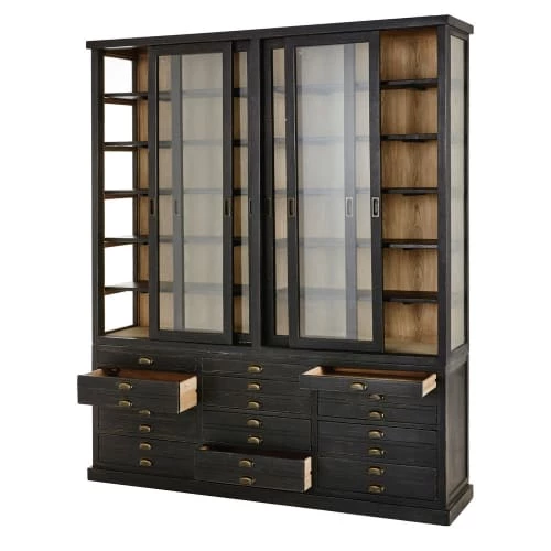 Maisons Du Monde Vitrines Vitrine 4 Portes 12 Tiroirs En Pin Recyclé Noir 3 Maisons Du Monde Vitrines Vitrine 4 Portes 12 Tiroirs En Pin Recyclé Noir – Image 3