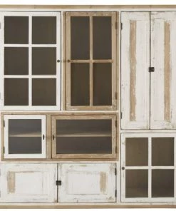 Maisons Du Monde Vitrines Vitrine 9 Portes En Pin Recyclé Blanc Et Verre Trempé